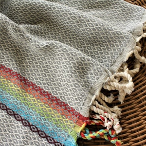 Serviette Rainbow Diamond, serviette douce, serviette de bain turc, serviettes colorées, serviette de plage turque, peshtemal turc, RAINBOW Diamond GREY 39 x 70"