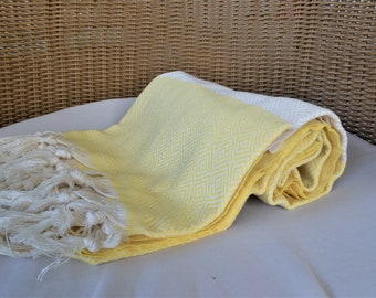 All Organic Cotton Turkish Peshtemal for Bath Spa Sauna Beach Towel 100% Cotton Hammam towel Turkish Towel DIAMOND YELLOW 39''x70''