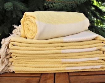 Set of 4 Peshtemal, Yellow Diamond Towel, Turkish Bath Towel, Diamond Peshtemal, Turkish Peshtemal, Cotton Towel, DIAMOND YELLOW 40x70"