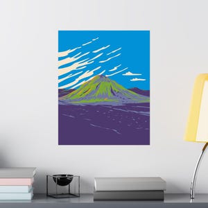 Iceland Volcano Poster Colorful Illustration Matte Print Nordic Landscape Unframed Wall Decor for Nature Lovers Travelers Gift Volcano Art