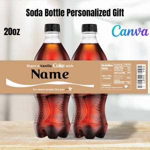 Custom Vanilla Soda Label Bottle Template Coke 20oz Canva Drink Labels Printable Digital Download Birthday Party Favors Custom Soda Stickers