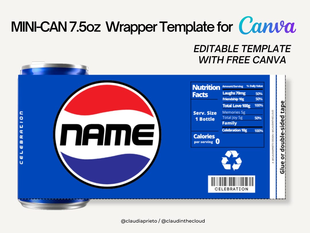 MINI Soda Can Template Editable Canva Template for 7.5 Oz 222 Ml Bottle ...