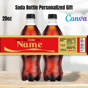 Custom Gold Soda Labels Bottle Template Coke 20oz Canva Drink Labels Printable Digital Download Birthday Party Favors Custom Soda Stickers