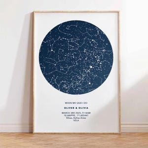 Impressão minimalista de mapa estelar personalizado, mapa do céu noturno personalizado, presente para recém-nascido, aniversário, presente de casamento, pôster de constelação, lembrança de aniversário