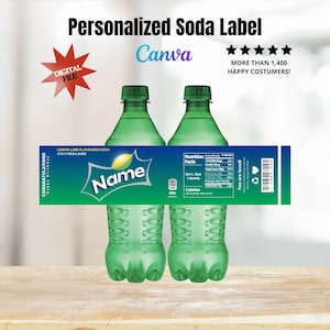 Custom Sprite Soda Labels Bottle Template 20oz Canva Drink Labels Printable Digital Download | Birthday Party Favors Custom Soda Stickers