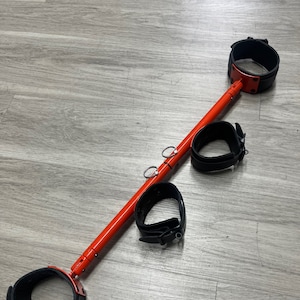 Halloween Exclusive Orange Adjustable Bondage Stocks Spreader Bar Restraint w/ Locking Leather Cuffs Stockade Spread Bar Restraints