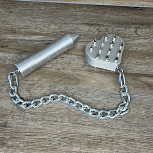 Vixen&#39;s Vicious Spiked Heart Flail - Chain Whip CNC Machined Aluminum Handle  Steel Chain Link  Flogger Stinger Paddle Impact Device Spike