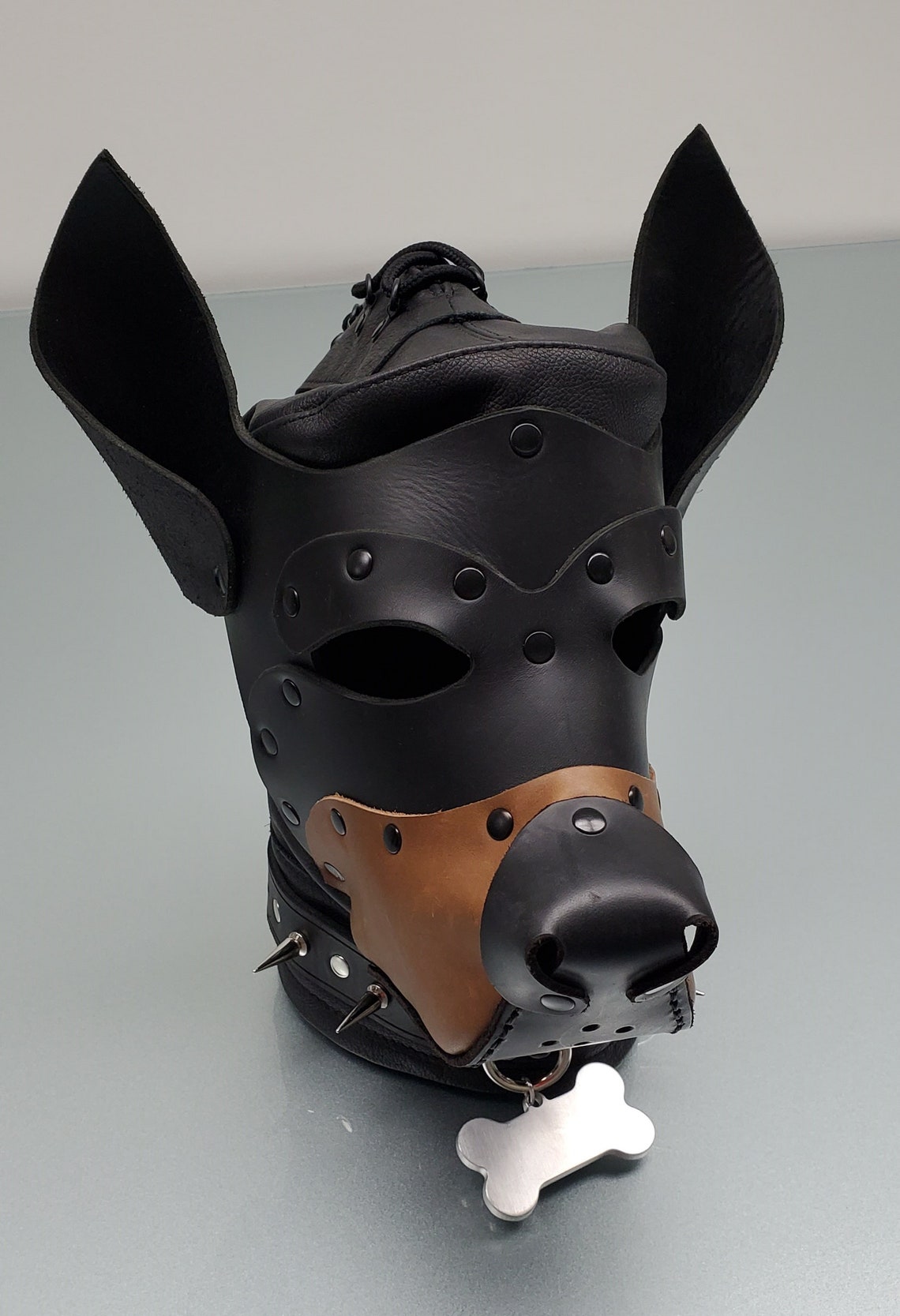 Leder K9 Kapuze Welpen Maske mit Hund Knochen Tag Cosplay Etsy