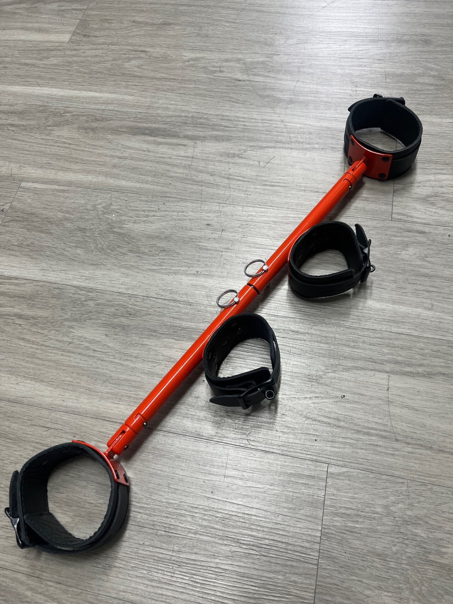 Halloween Exclusive Orange Adjustable Bondage Stocks Spreader Bar Restraint w/ Locking Leather Cuffs Stockade Spread Bar Restraints