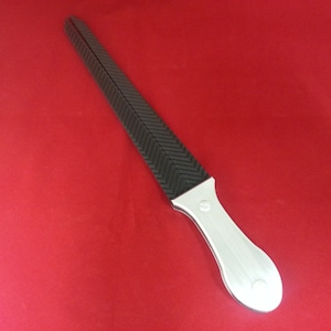 The Viper Serrated Tongue Slapper from Ballistic Metal, Spanking Fetish, Master, Mistress, Aluminum Handle Impact Device Paddle