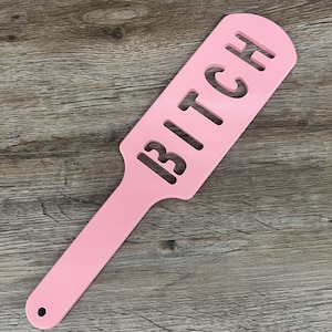 Pink BITCH Cutout Aluminum Paddle from Ballistic Metal, Spanking Fetish, Master, Mistress, BDSM, Sissy Steel Impact Device