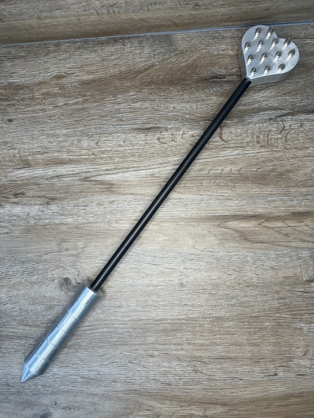 Mace of Hearts Riding Crop With Spike Heart End Anodized Rod Stinger
