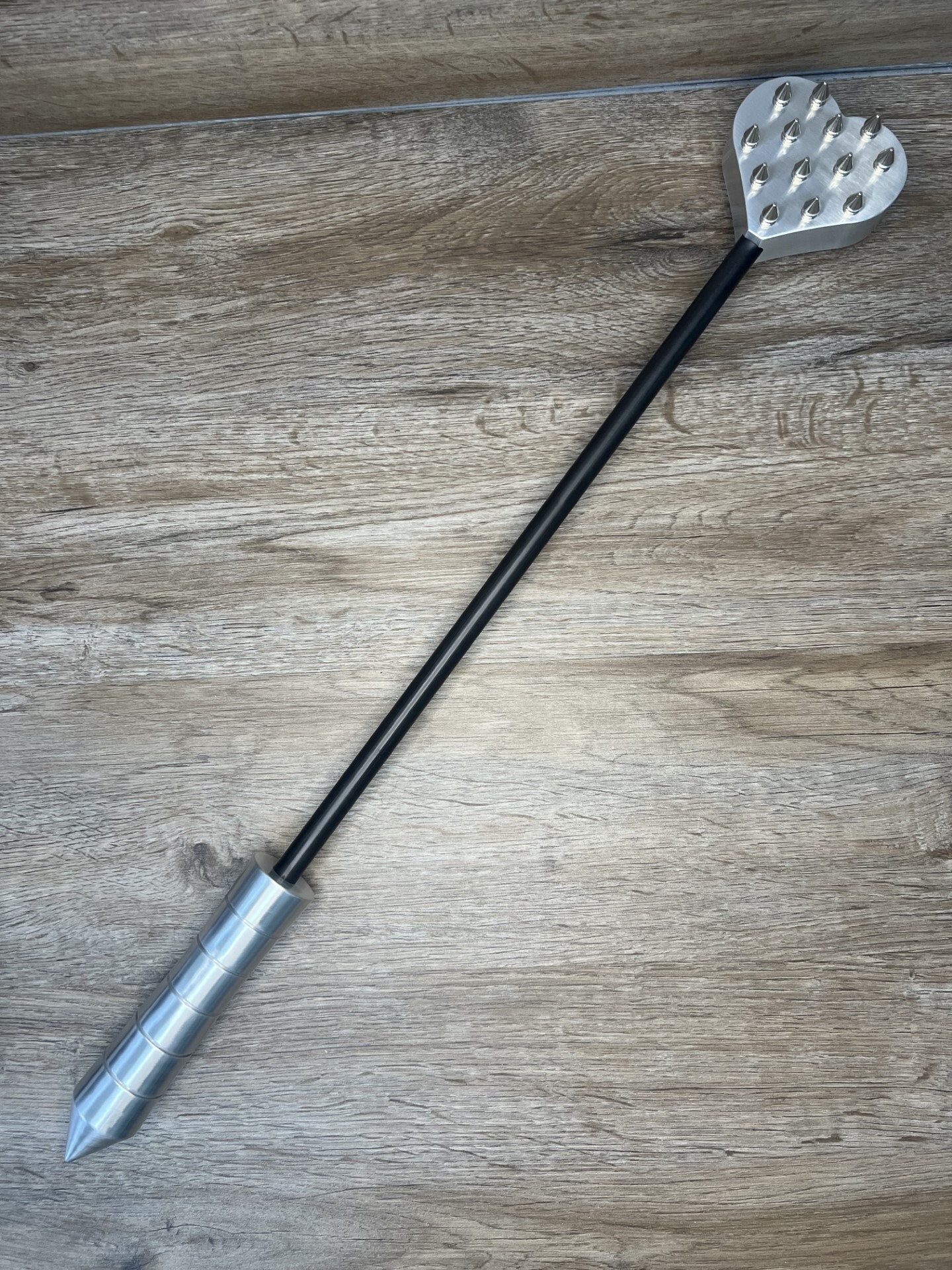 Mace of Hearts Riding Crop with Spike Heart End Anodized Rod Stinger Paddle Impact Device Spike