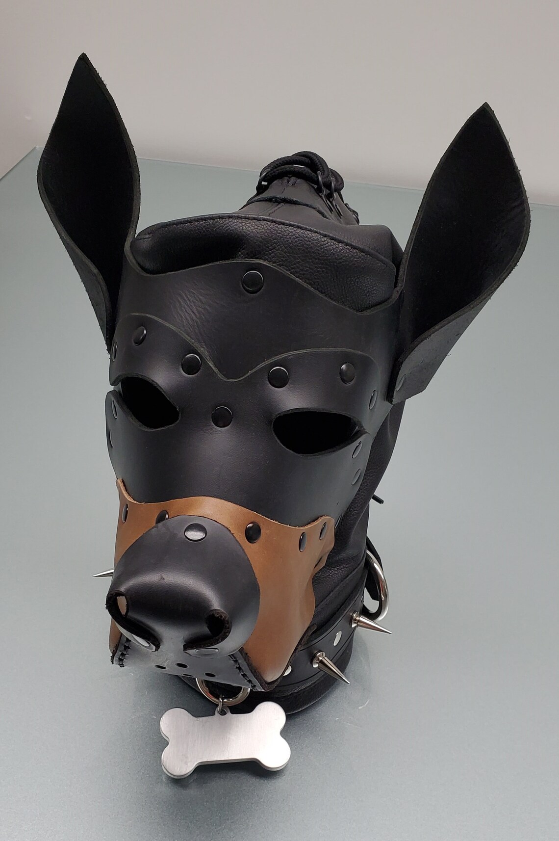 Leder K9 Kapuze Welpen Maske mit Hund Knochen Tag Cosplay Etsy
