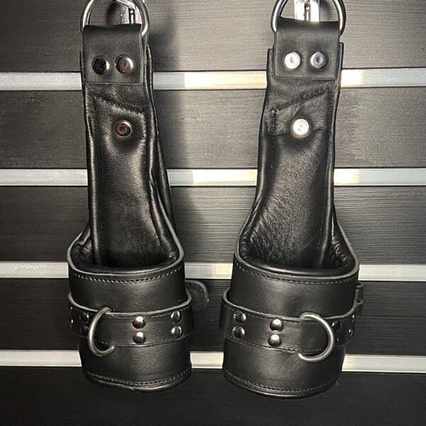 thumbnail image 2 of BSD INTERNATIONAL Leather Restraint Suspension Wrist Cuffs - 2-Piece Set, Furry Lined, Unisex, Made In Pakistan 2 of 4
