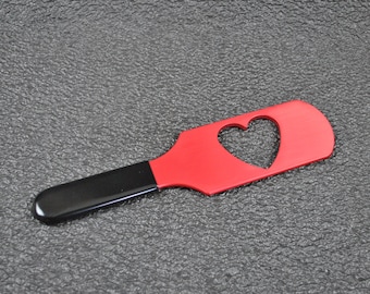 Love Hurts Red Anodized Heart Paddle from Ballistic Metal, Spanking Fetish, Master, Mistress Impact Device Slapper