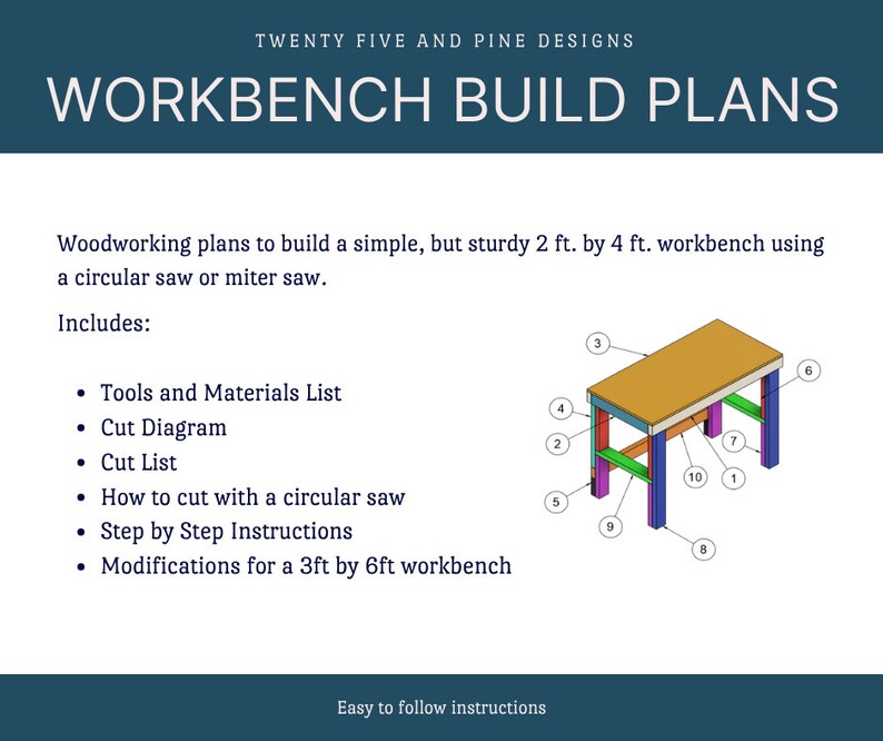 DIY Workbench Woodworking Plans: 2ft X 4ft Sturdy Design (PDF Pattern ...