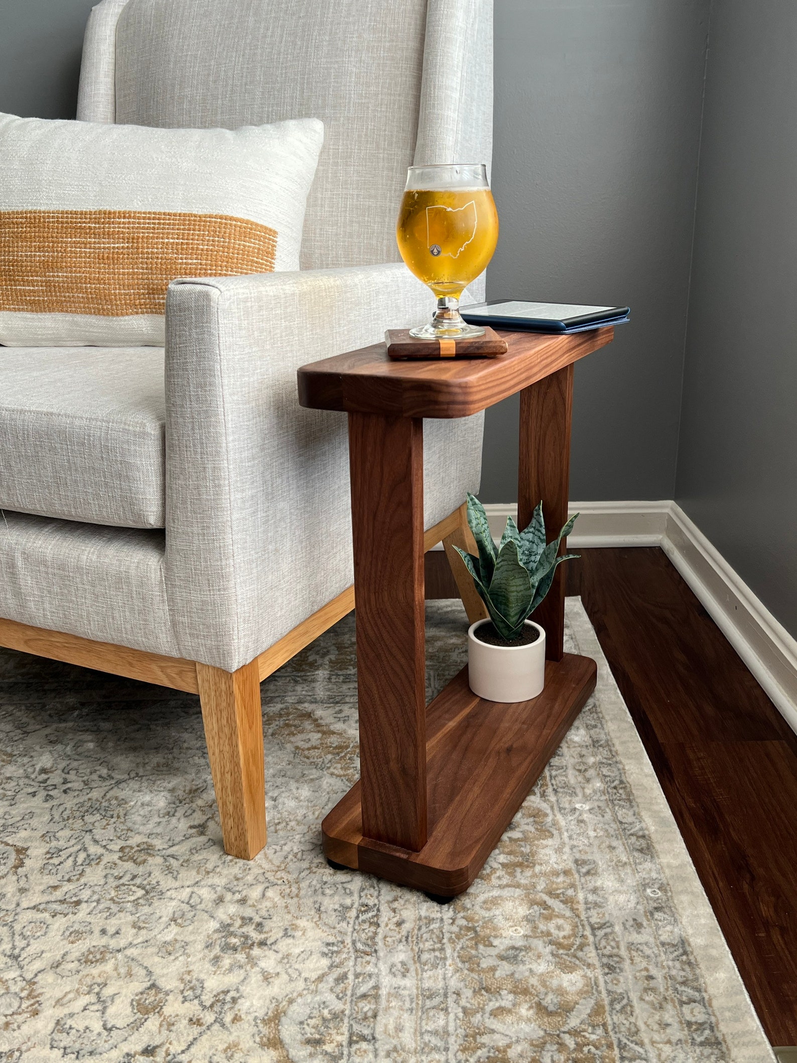 The Liz Table Narrow Hardwood Side Table, Skinny Side Tables, Natural
