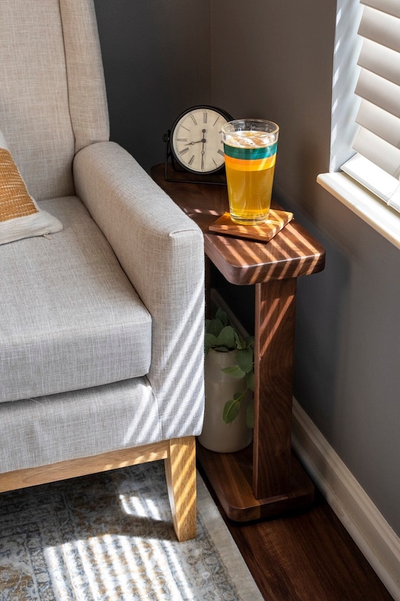 Solid Hardwood Narrow Side Table, Slim Modern Accent Liz Table