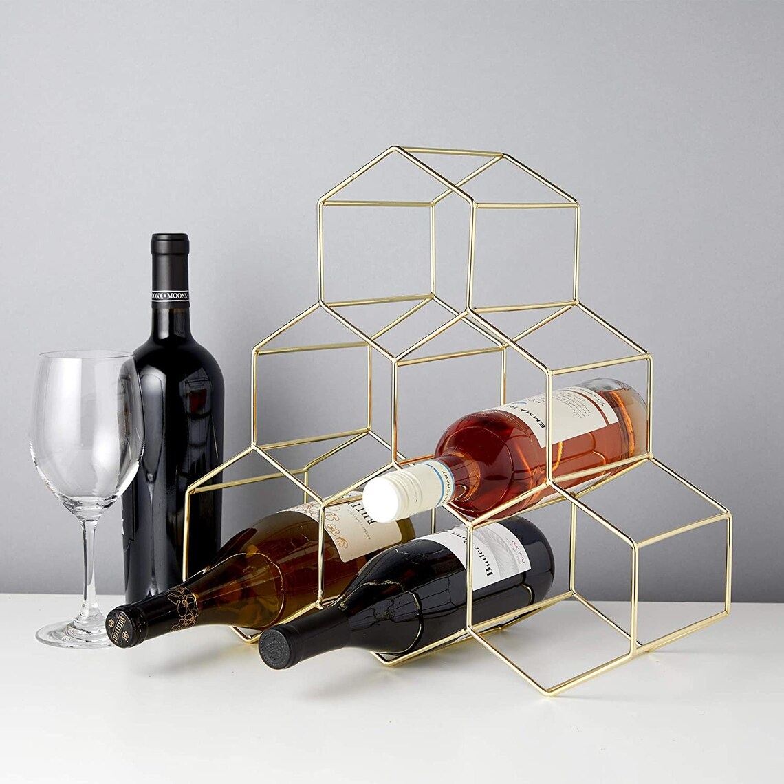 Gold Freestanding 6 Bottle Wine Rack Etsy