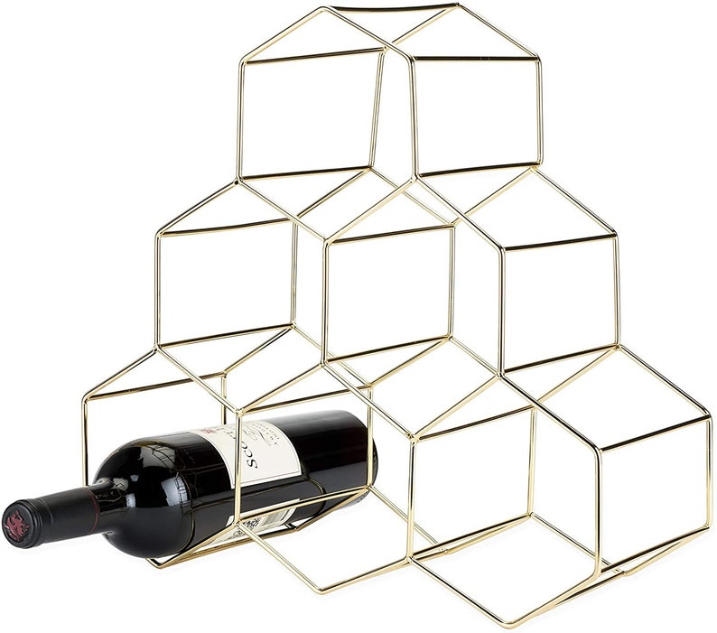 Gold Freestanding 6 Bottle Wine Rack Etsy