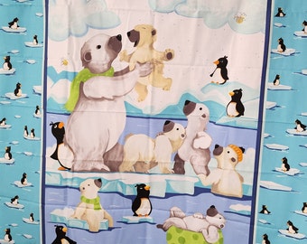 Burr the Polar Bear Panel, 36 in x 42in,  100% Cotton ,Quilters Quality, wall hanging