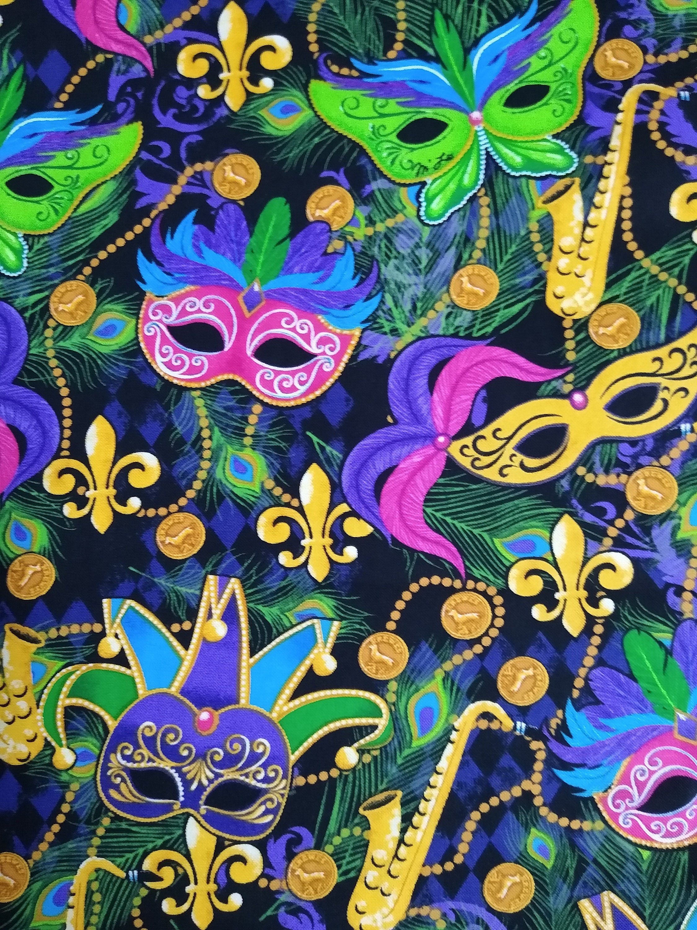 Mardi Gras ,fabric, Masks, Cotton, 