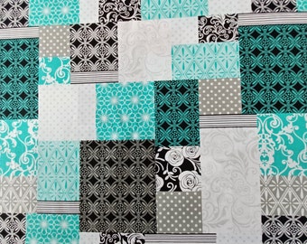 Aspect matelassé en noir, blanc, gris, turquoise, tissu, 100 % coton, masque
