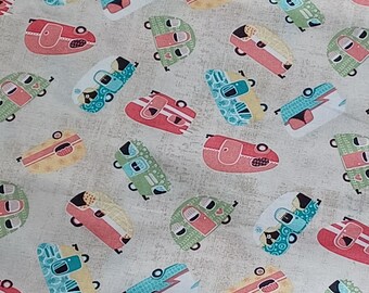 Caravanes vintage, vert, rouge, jaune, bleu, tissu, 100 % coton, masques