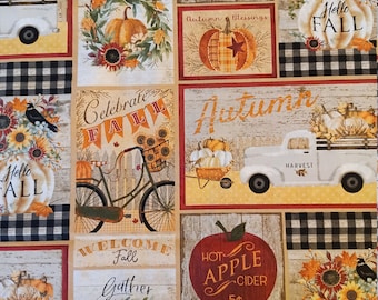 Bénédictions d'automne, cidre de pomme chaud, courge, maïs, citrouilles, 100 % coton, tissu, masque