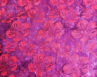 Tissu batik, grandes fleurs rouges sur fond violet, tissu 100 % coton, masque
