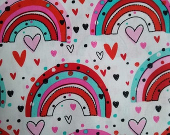 Fabric, Hearts, Pink , Green, Red,  Rainbow,  Mask