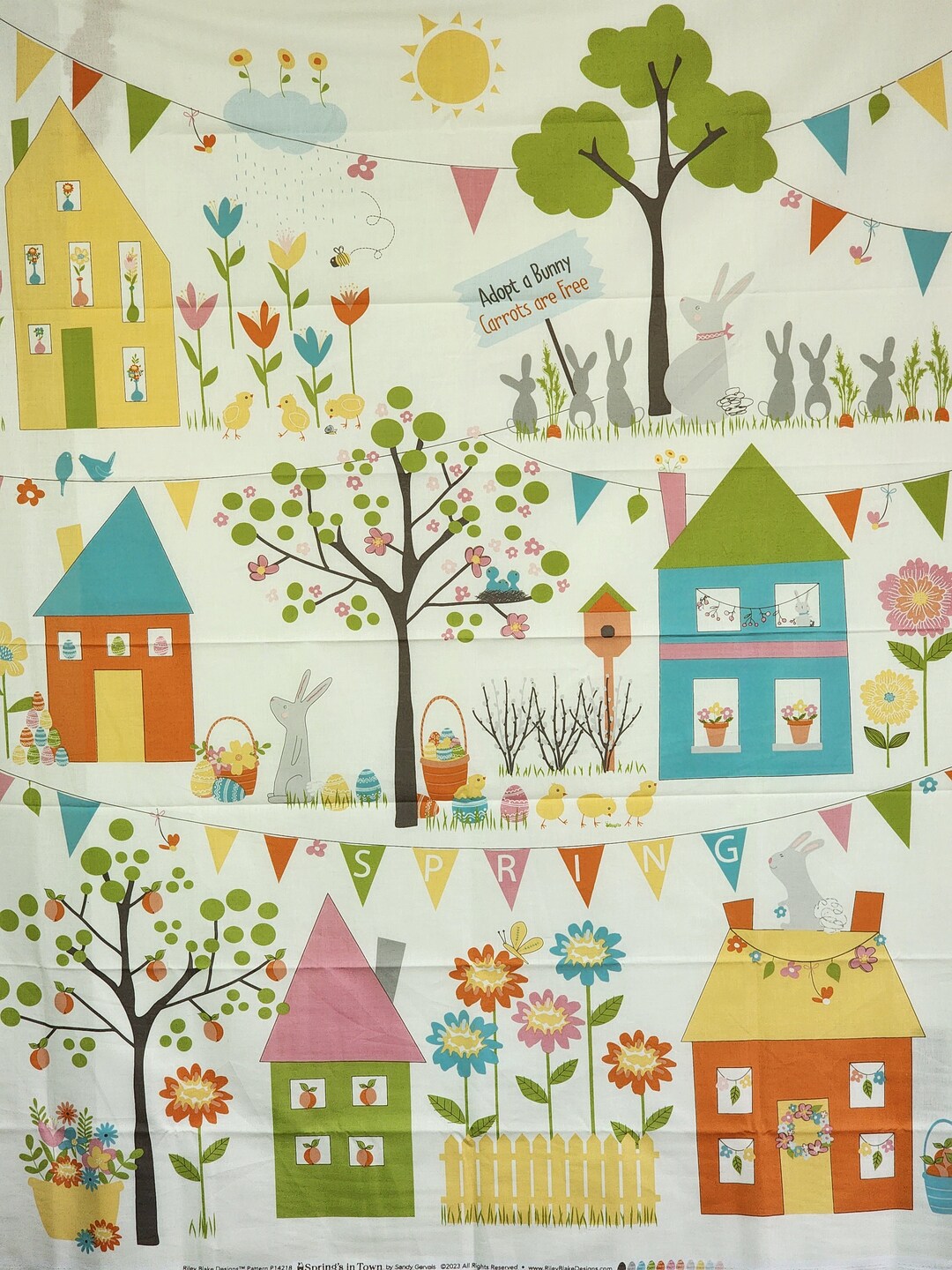Spring Fabric Panel Patterns Spring Flowers Cotton Fabric Panel: Easter Town Scene,36x42 Quilter's ...