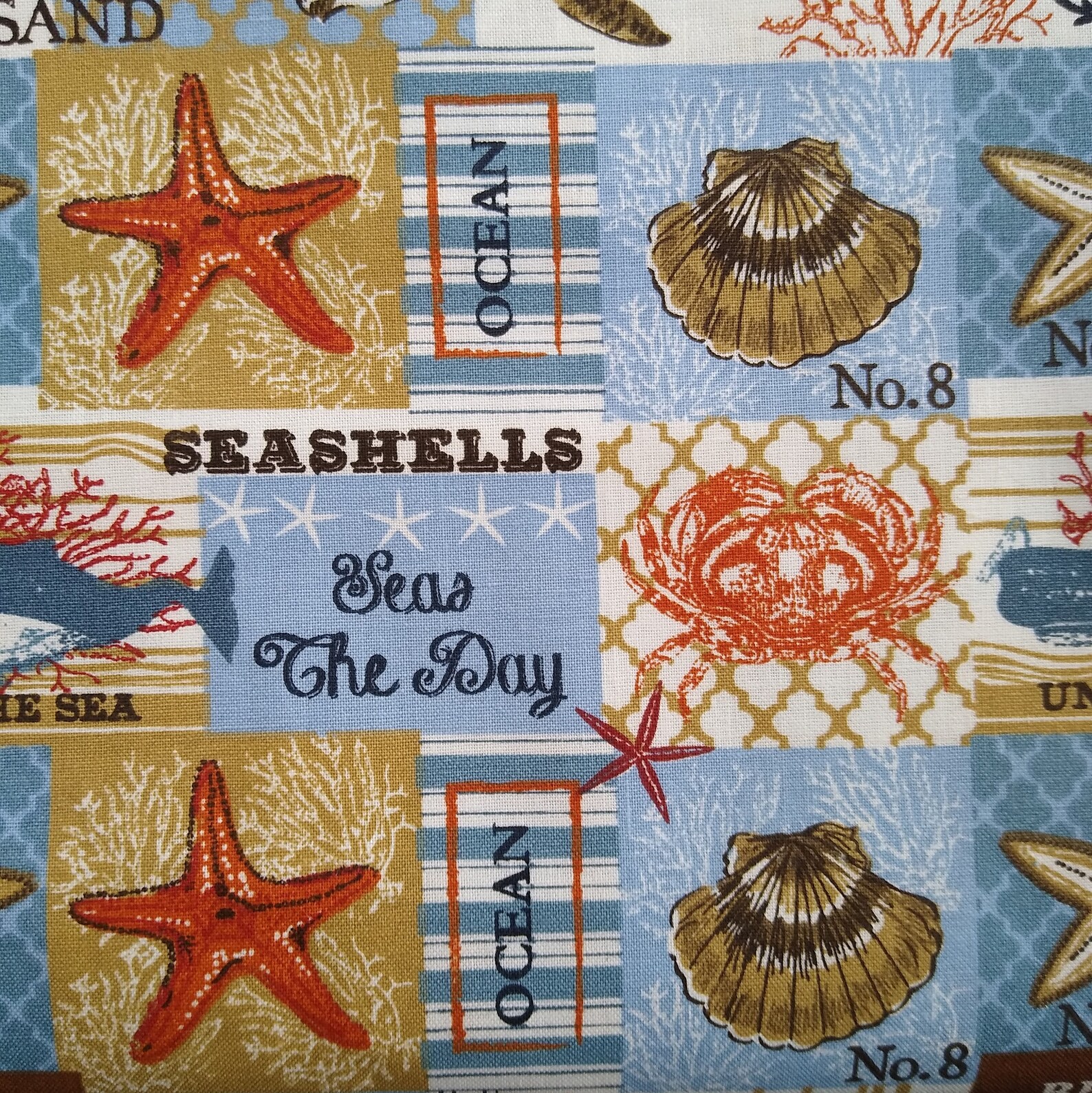 Beach Theme Fabric Ocean Shells Crabs Seahorse Star Fish Etsy