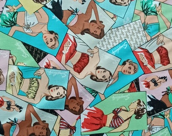 Tissu de courtepointe pour maillots de bain vintage : imprimés 100 % coton brillants