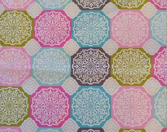 Keepsake octagon fabric in pink, grey, olive, turquoise,100% Cotton  Mask