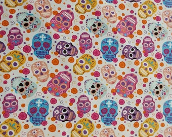 Sugar Skull Fabric ,100% Cotton, Bright Colors ,Mask