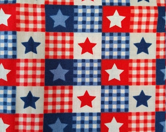 Stars and Checked Pattern ,Red , White ,Blue ,Fabric , Fourth July Theme,  100% , Cotton ,  Mask