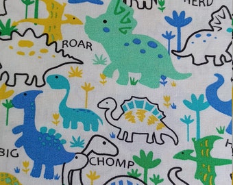 Tissu dinosaures joufflus, 100 % coton, masque