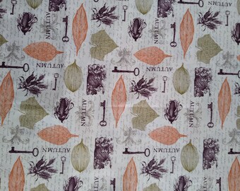 Autumn Fabric, One Yard , Fall Colors, Leaves, Squash, Corn, 100% Cotton,  Fabric,  Mask