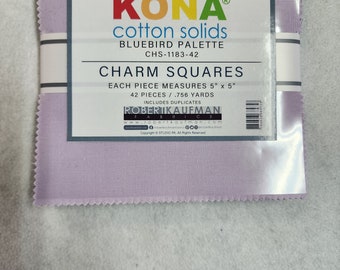 Pack de breloques coton Kona : palette Bluebird, 5 x 5 (42 pcs)