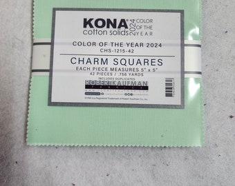 Lot de breloques Kona en coton vert clair : couleur de l'année 2024, 5 x 5 (42 pcs)