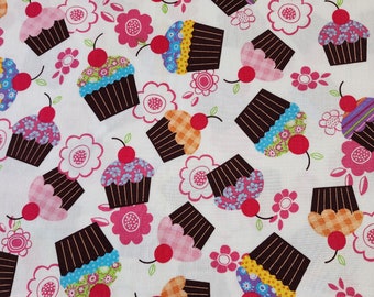 Happy Birthday Cupcakes , Quilt Keepsake Fabric ,100% Cotton, Mask