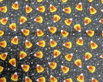 Halloween Fabric Remnant: Orange Candy Corn on Black Cotton (29 in x 42 in)