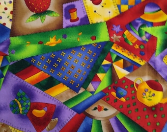 Reste de tissu en coton : Susie Sunbonnet, théières, oiseaux (29 x 42 po.)