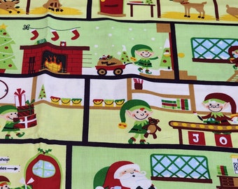 Christmas Cotton Fabric: Santa's Elves, Teddy Bears, Toys