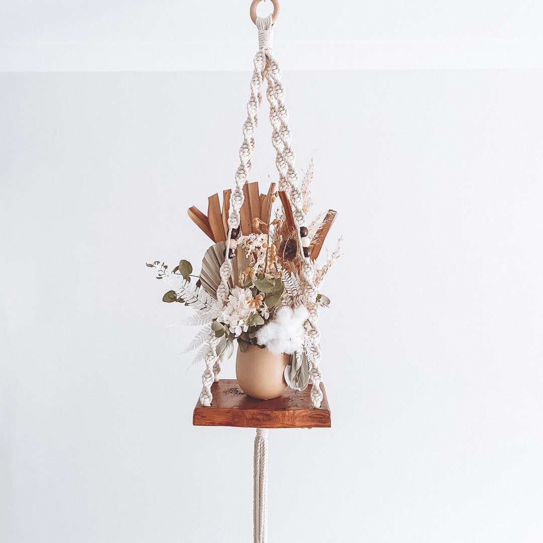 Bunya Pine Hanging Shelf Macrame Plant Hanger Shelf Dark Wood Plant Shelf Macrame Decor Macrame