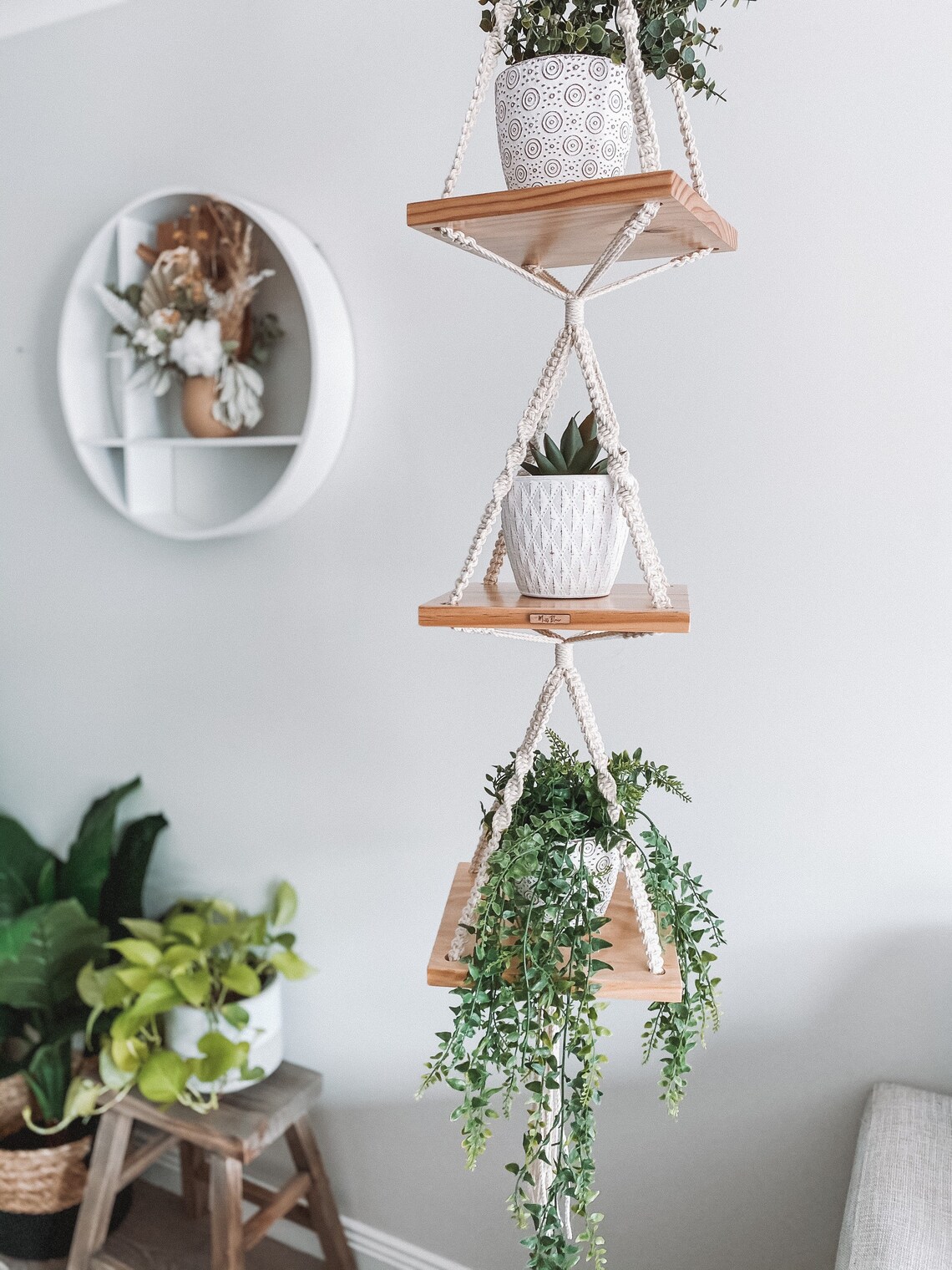 Macrame Shelf Hanging Shelf 3 Tier Hanger Macrame Plant Etsy