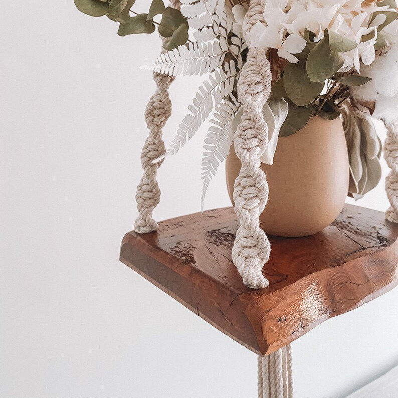Bunya Pine Hanging Shelf Macrame Plant Hanger Shelf Dark Wood Plant Shelf Macrame Decor Macrame