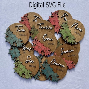Floral Baby Monthly Milestones, Flowers, Laser Cut File SVG, Digital Download